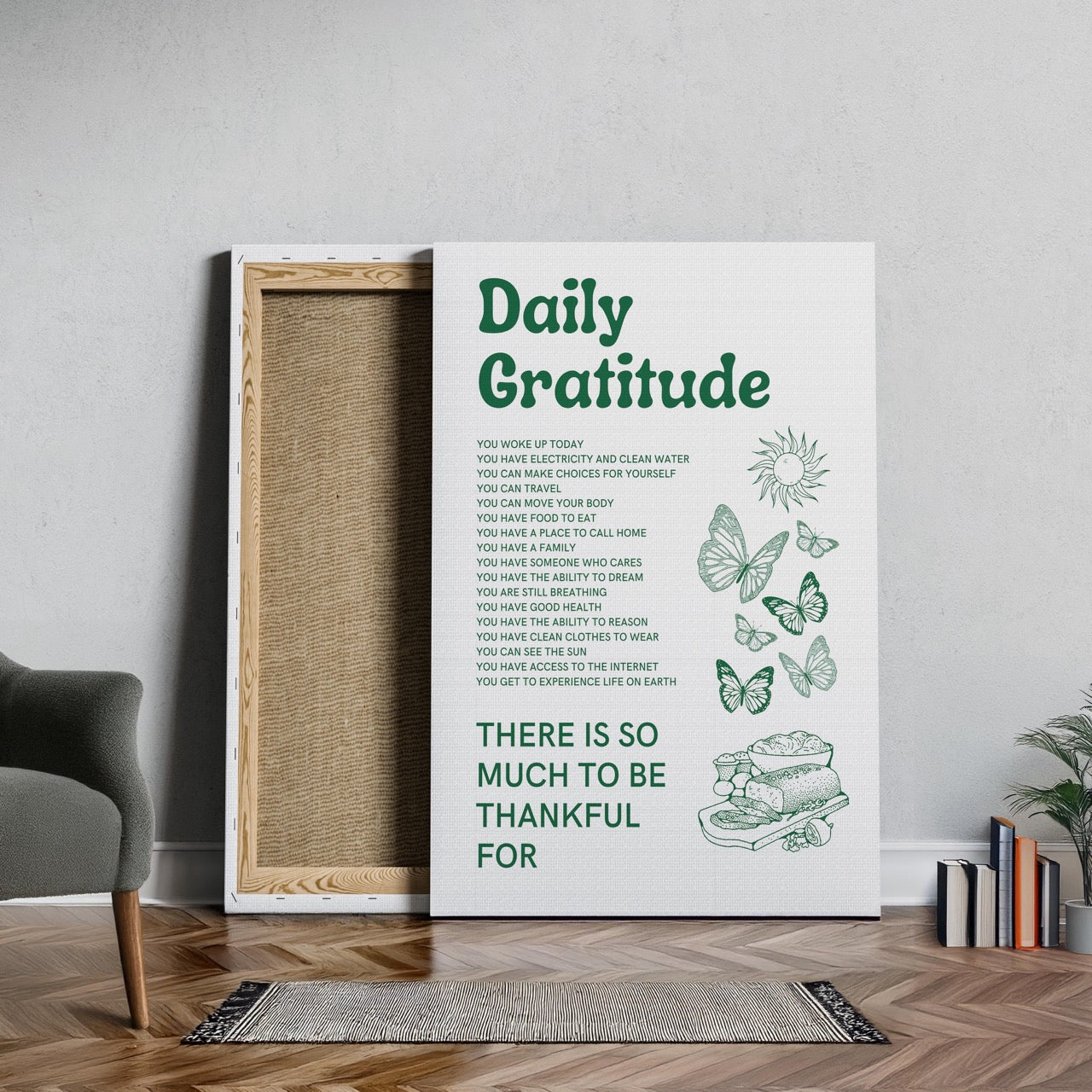 Daily Gratitude Checklist for Life - Framed Canvas Wall Art Print - House Prints