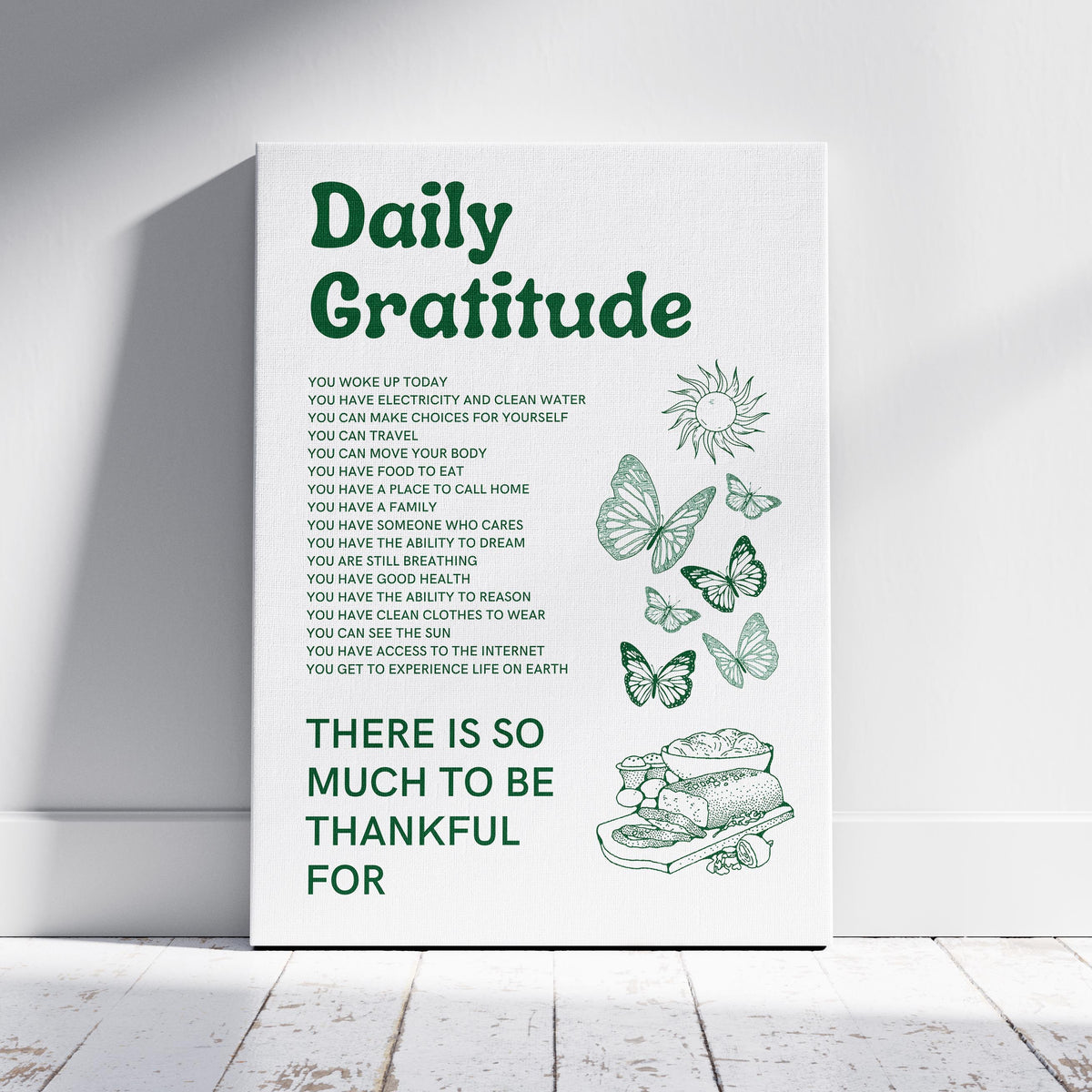 Daily Gratitude Checklist for Life - Framed Canvas Wall Art Print | House Prints