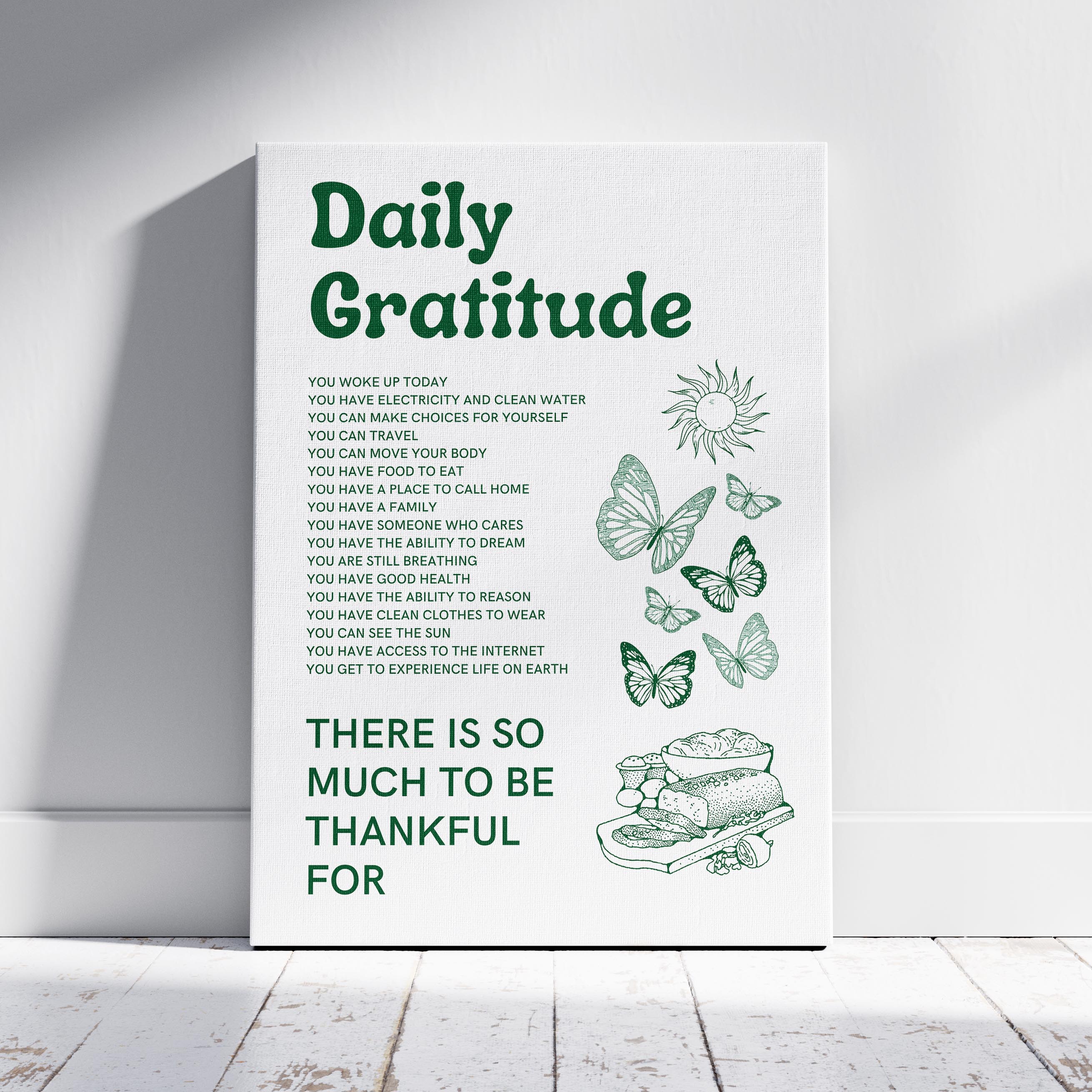 Daily Gratitude Checklist for Life - Framed Canvas Wall Art Print | House Prints