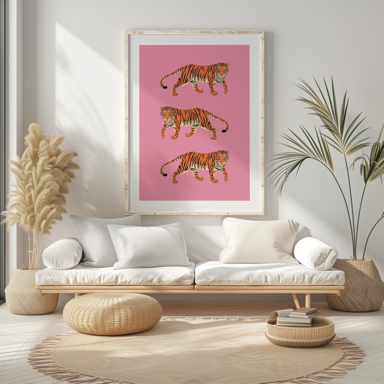 Bold Pink Stride of Tigers - Rolled Poster Wall Art Print