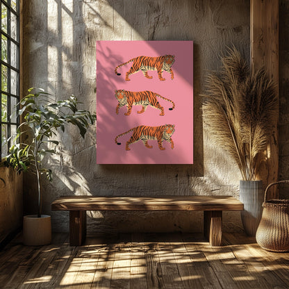 Bold Stride of Tigers - Framed Canvas Wall Art Print - House Prints