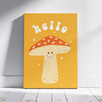 Orange Friendly Mushroom Hello - Framed Canvas Wall Art Print | House Prints