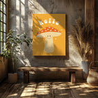 Orange Friendly Mushroom Hello - Framed Canvas Wall Art Print | House Prints