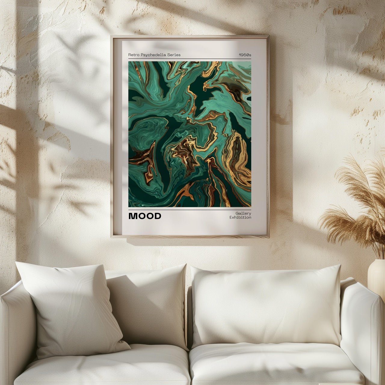 Retro Psychedelic Green Mood Waves - Rolled Poster Wall Art Print - House Prints