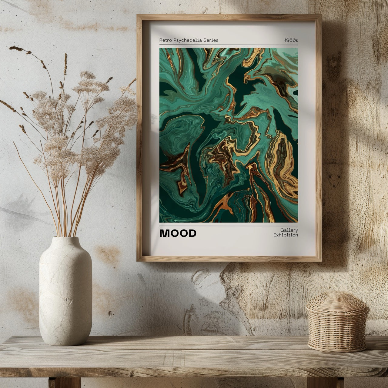 Retro Psychedelic Green Mood Waves - Rolled Poster Wall Art Print - House Prints