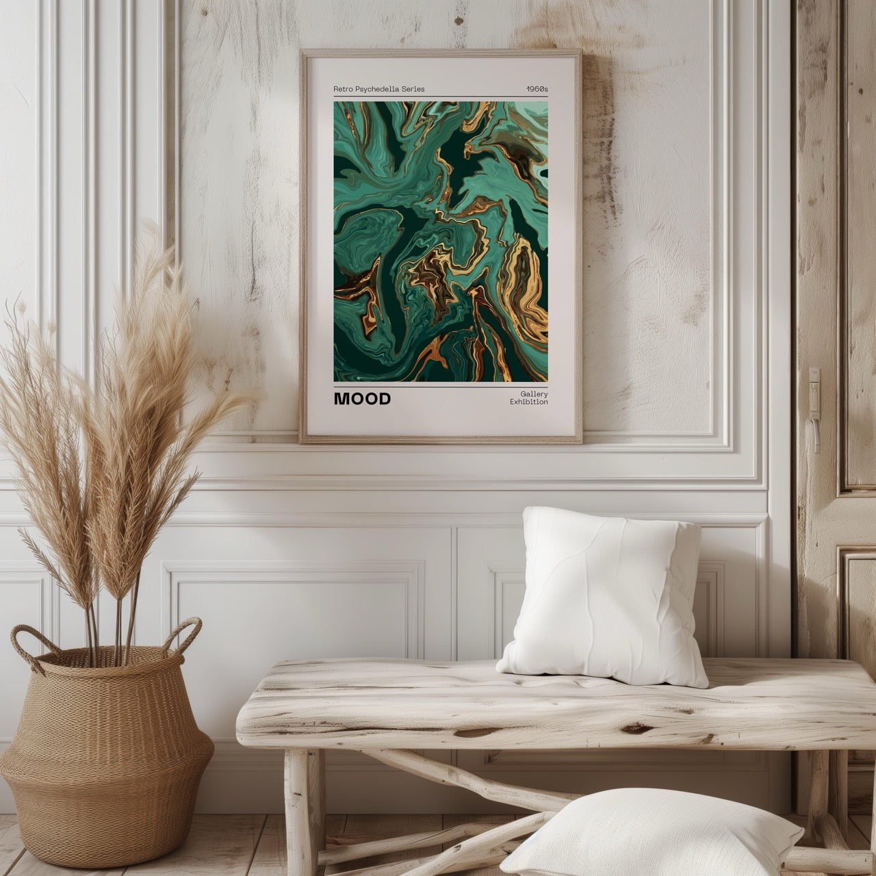 Retro Psychedelic Green Mood Waves - Rolled Poster Wall Art Print - House Prints