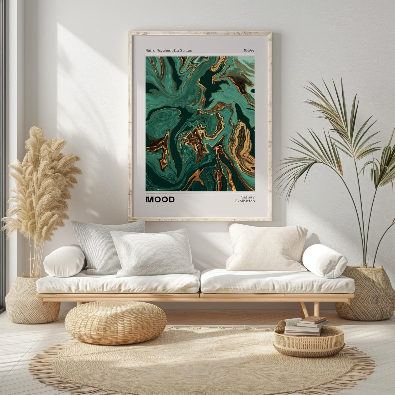Retro Psychedelic Green Mood Waves - Rolled Poster Wall Art Print - House Prints