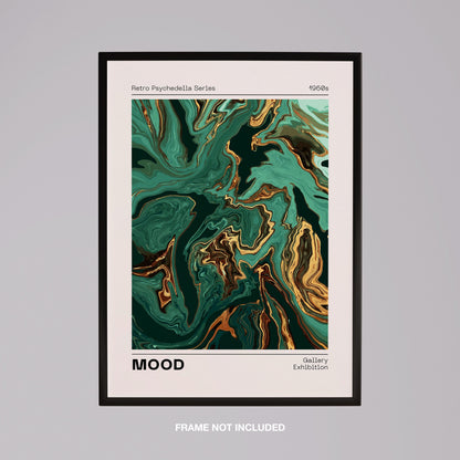 Retro Psychedelic Green Mood Waves - Rolled Poster Wall Art Print - House Prints