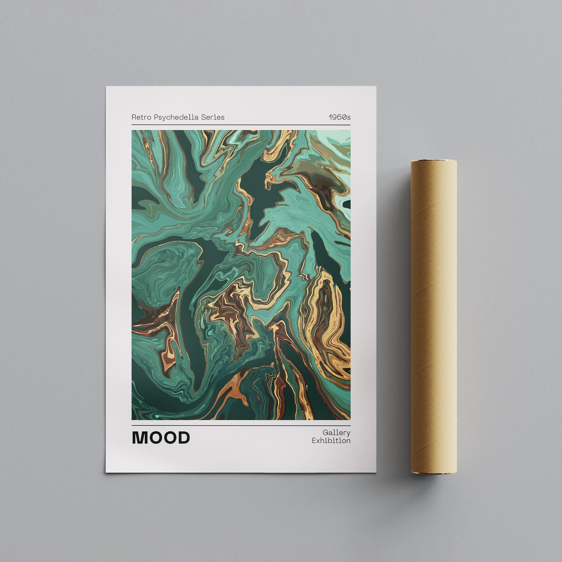Retro Psychedelic Green Mood Waves - Rolled Poster Wall Art Print - House Prints