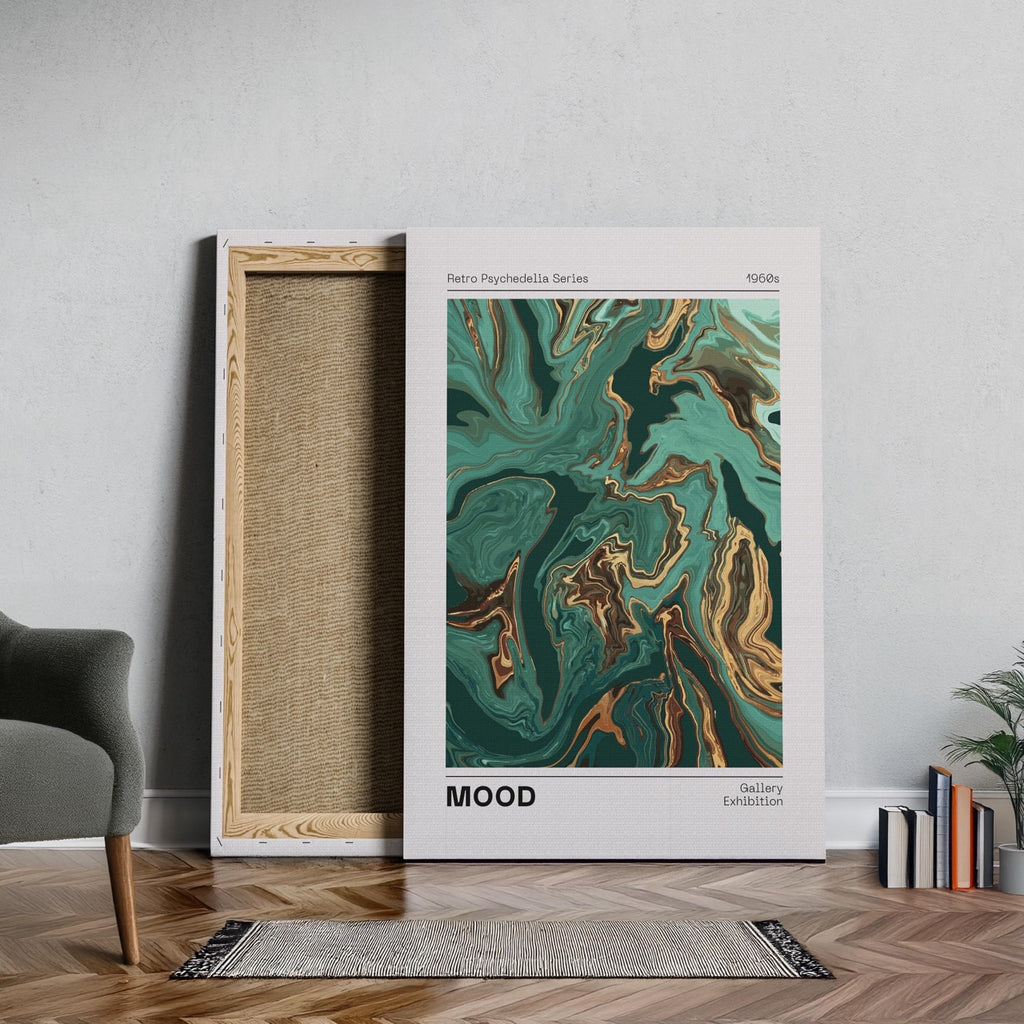 Retro Psychedelic Green Mood Waves - Framed Canvas Wall Art Print | House Prints