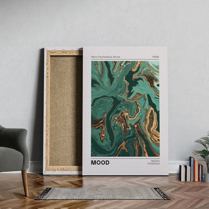 Retro Psychedelic Green Mood Waves - Framed Canvas Wall Art Print - House Prints
