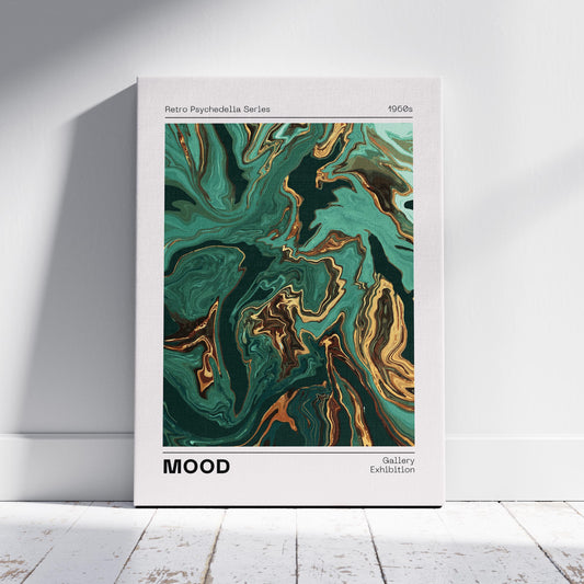 Retro Psychedelic Green Mood Waves - Framed Canvas Wall Art Print - House Prints