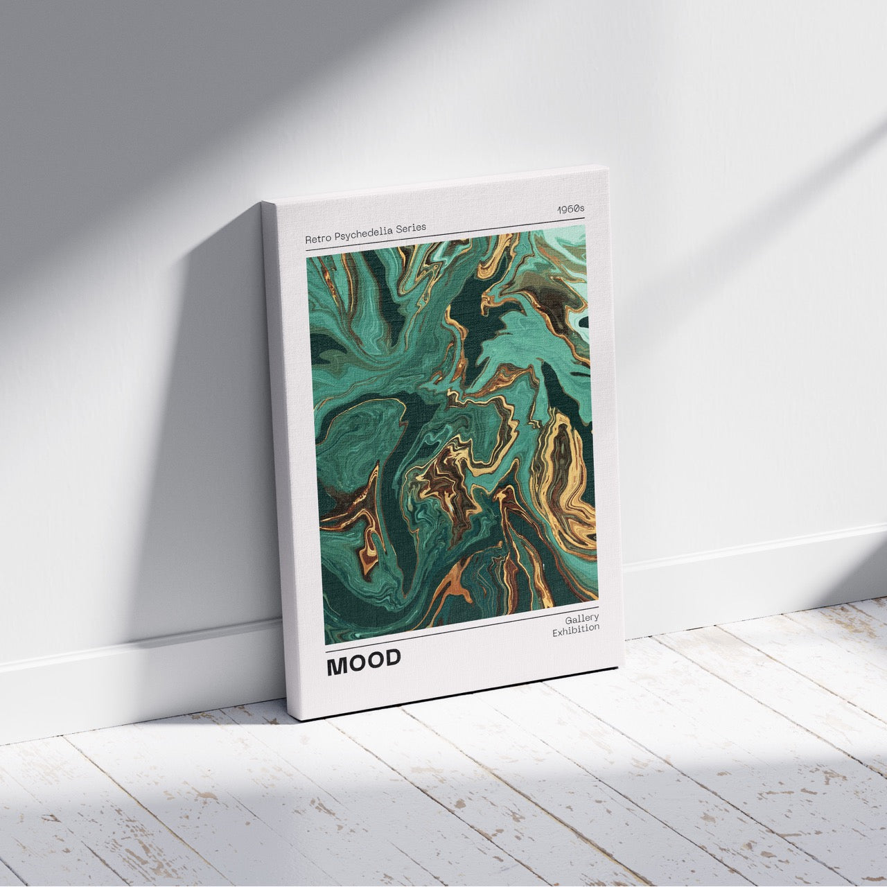 Retro Psychedelic Green Mood Waves - Framed Canvas Wall Art Print | House Prints
