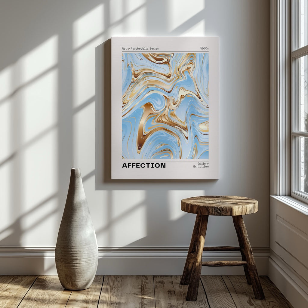 Swirls of Affection in Gold & Blue - Framed Canvas Wall Art Print | House Prints