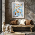 Swirls of Affection in Gold & Blue - Framed Canvas Wall Art Print | House Prints