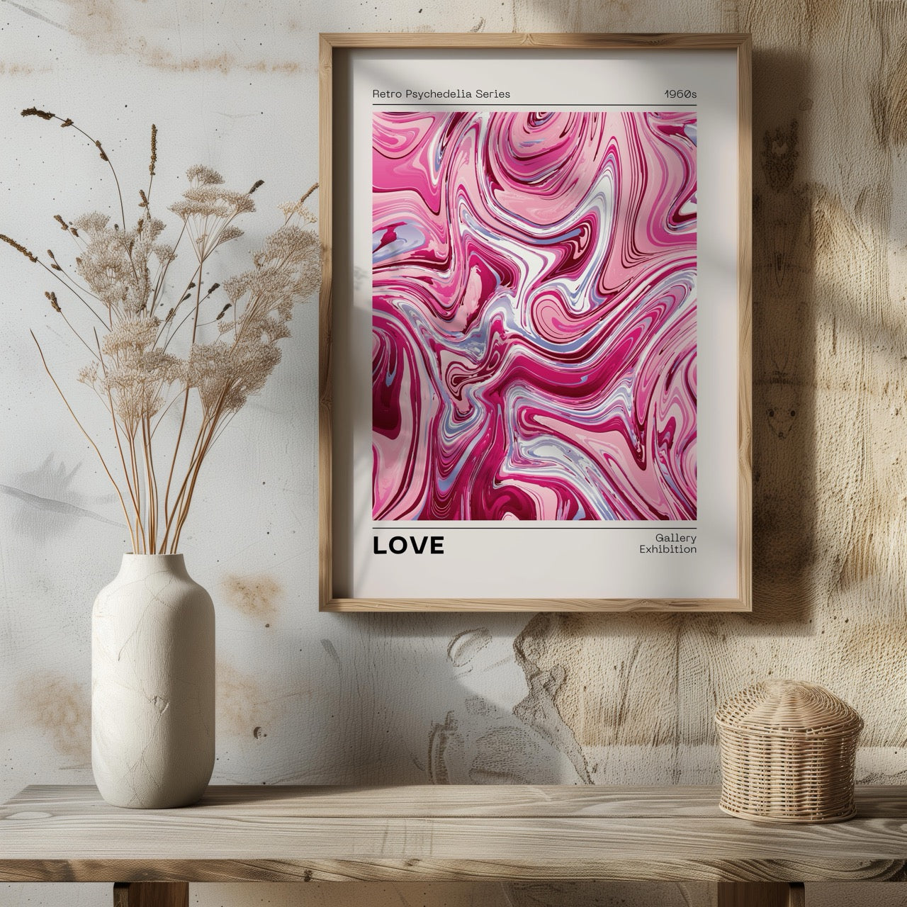 Pink Retro Waves of Love - Rolled Poster Wall Art Print | House Prints