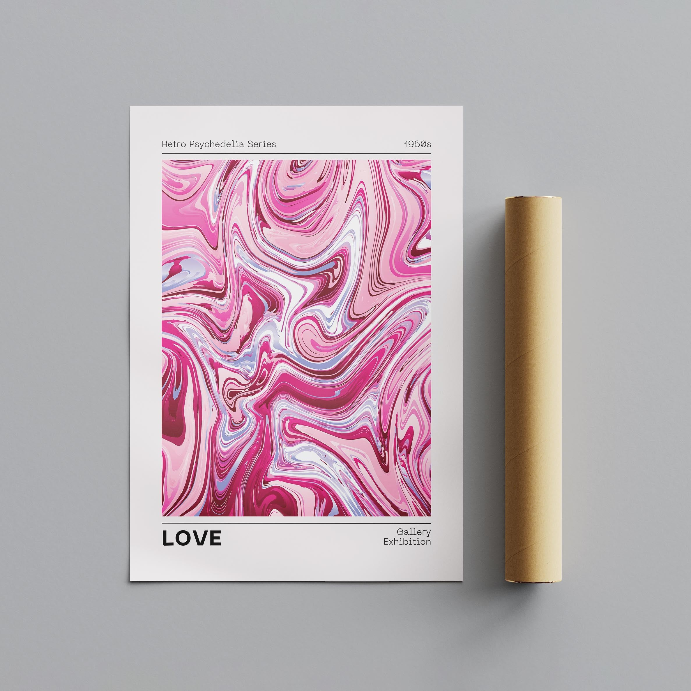 Pink Retro Waves of Love - Rolled Poster Wall Art Print | House Prints