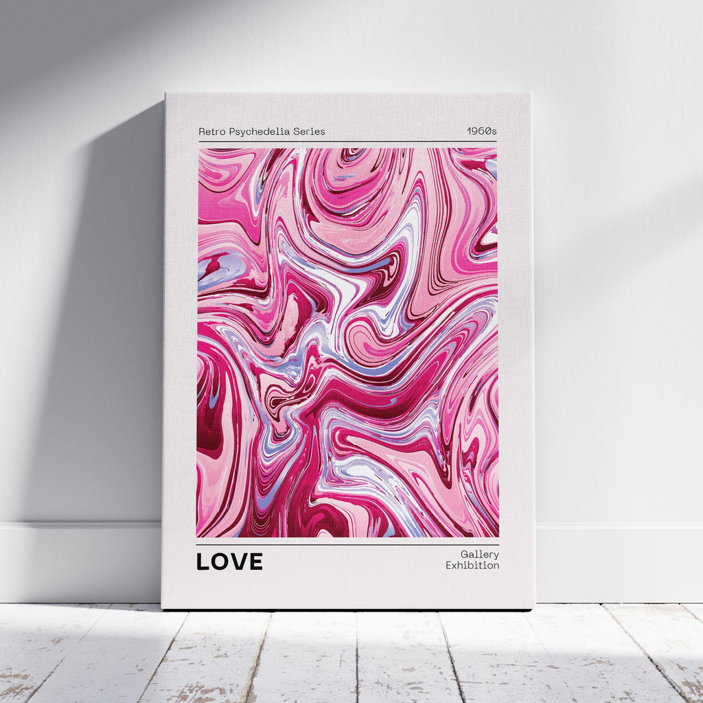 Pink Retro Waves of Love - Framed Canvas Wall Art Print | House Prints