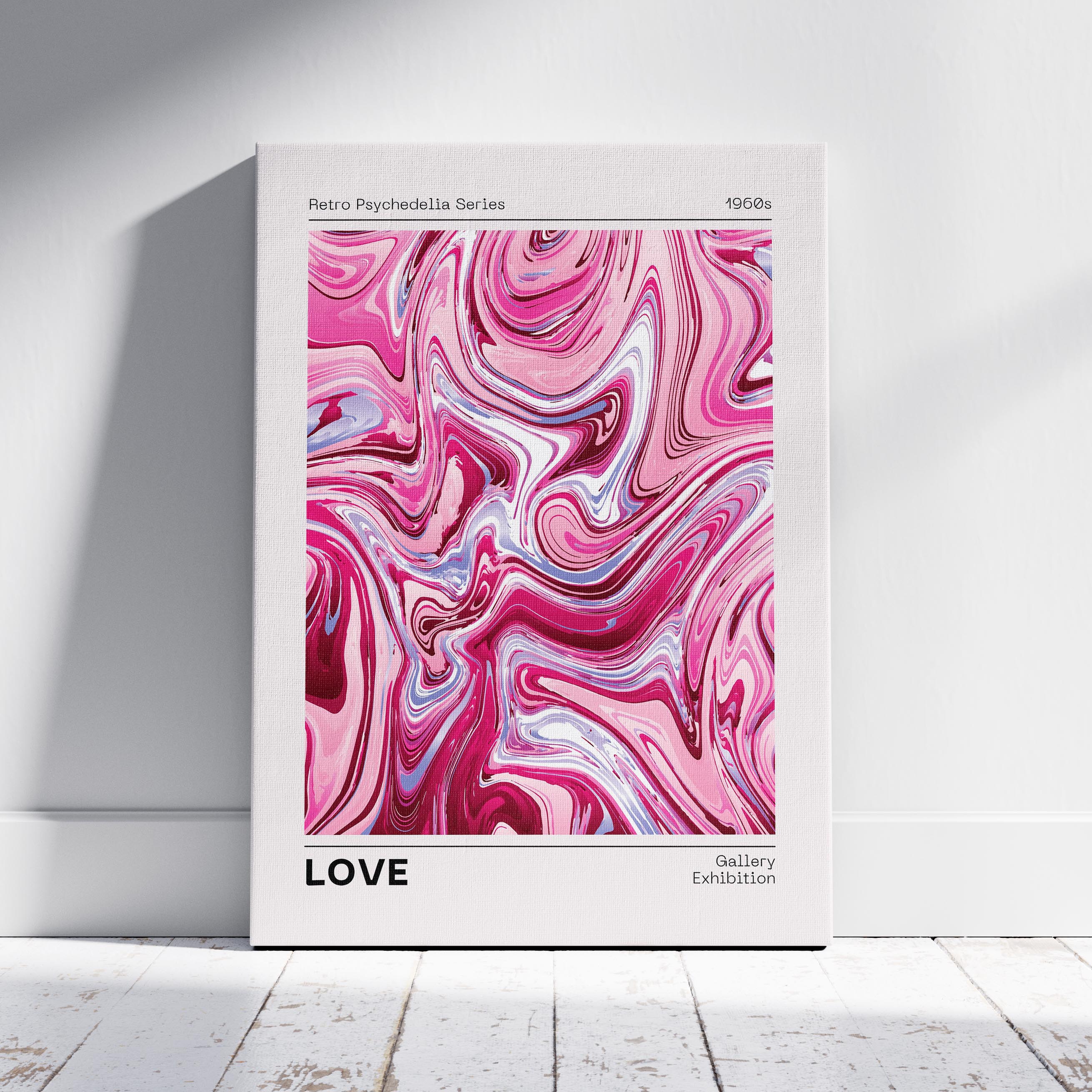 Pink Retro Waves of Love - Framed Canvas Wall Art Print | House Prints