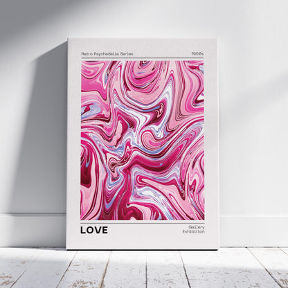 Pink Retro Waves of Love - Framed Canvas Wall Art Print - House Prints