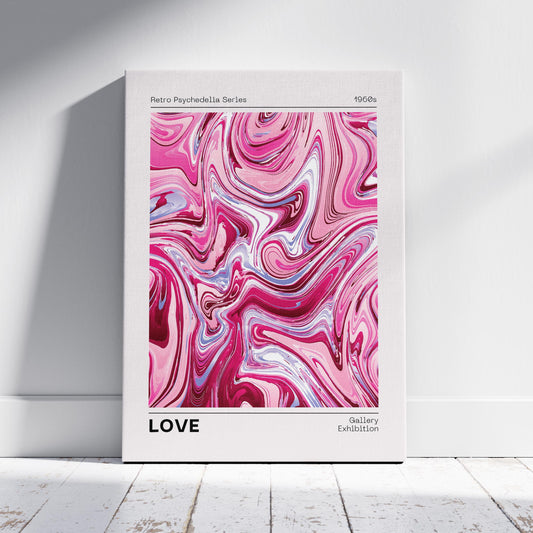 Pink Retro Waves of Love - Framed Canvas Wall Art Print - House Prints