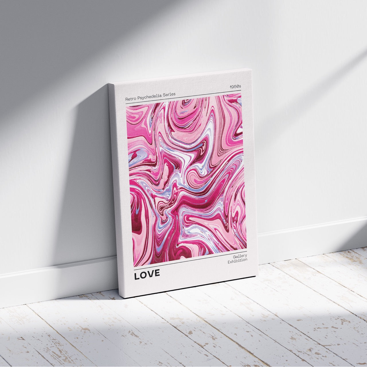 Pink Retro Waves of Love - Framed Canvas Wall Art Print | House Prints