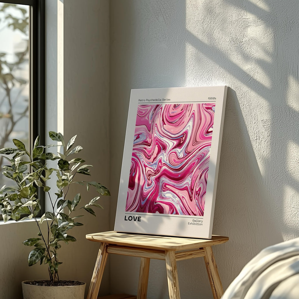 Pink Retro Waves of Love - Framed Canvas Wall Art Print | House Prints