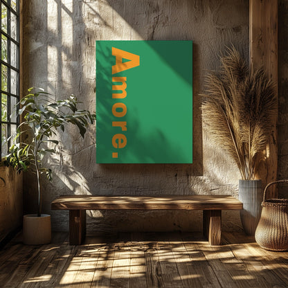 Abstract Green Amore Modern Text Quote - Framed Canvas Wall Art Print - House Prints