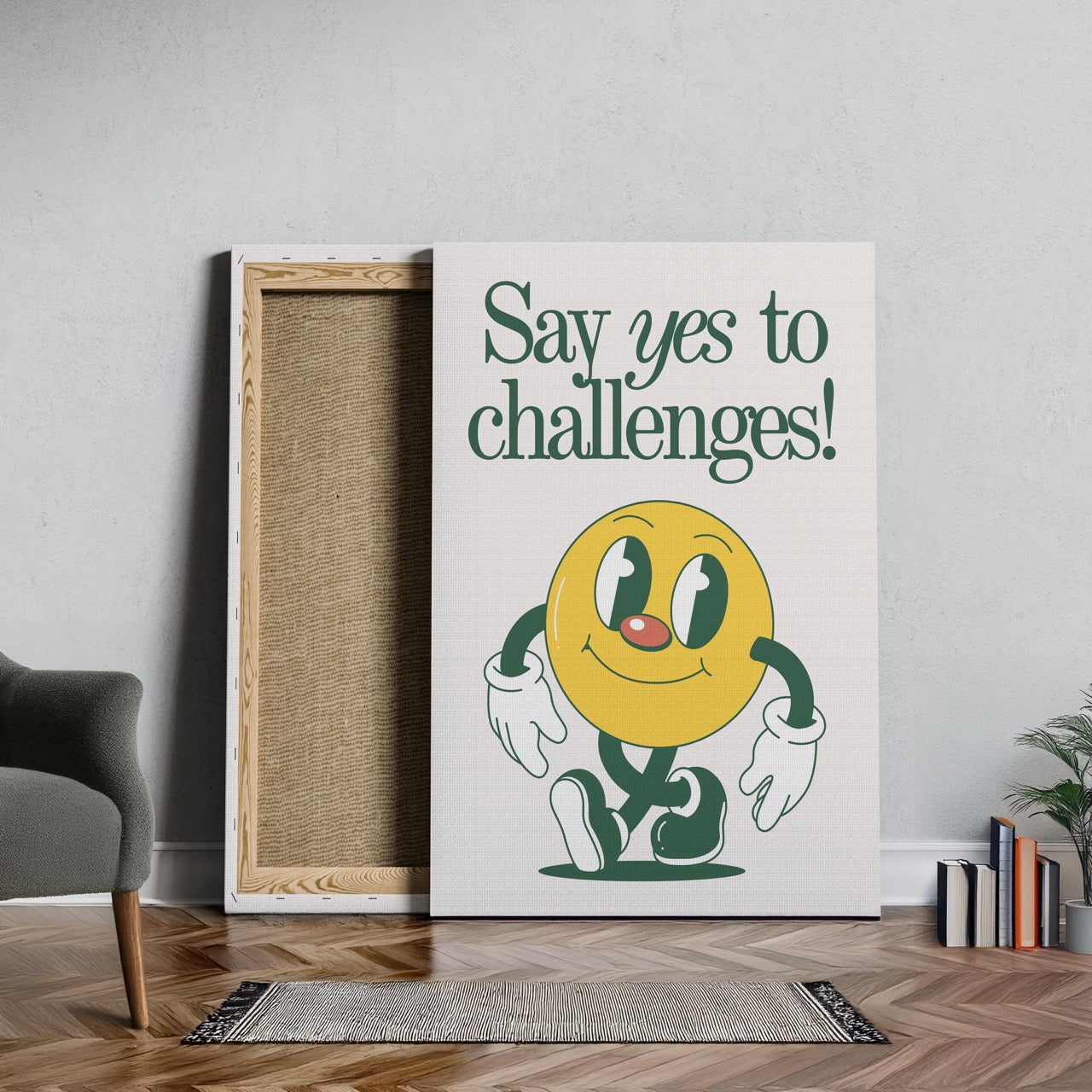 Yellow Smile Say Yes to Challenges - Framed Canvas Wall Art Print - House Prints