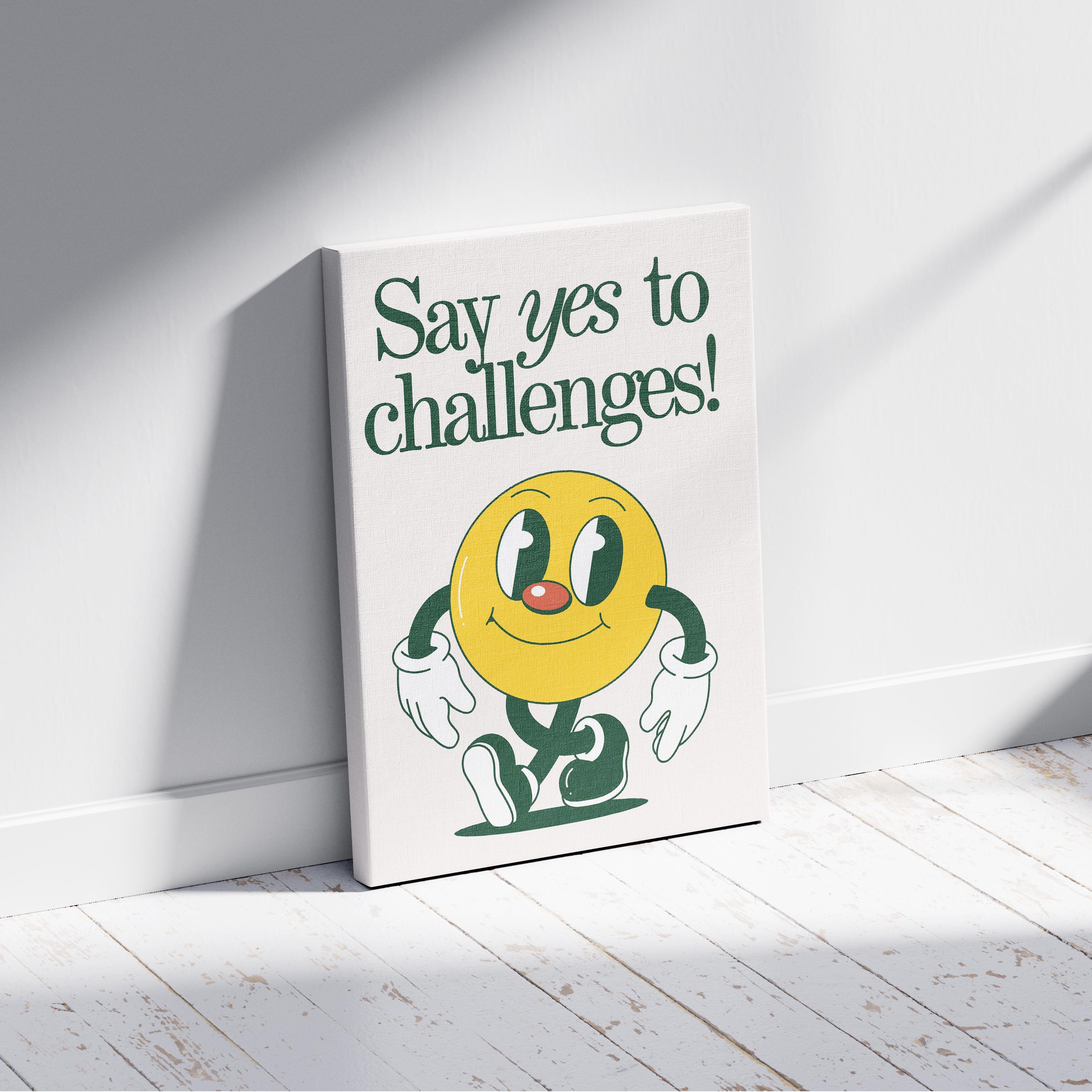 Yellow Smile Say Yes to Challenges - Framed Canvas Wall Art Print | House Prints
