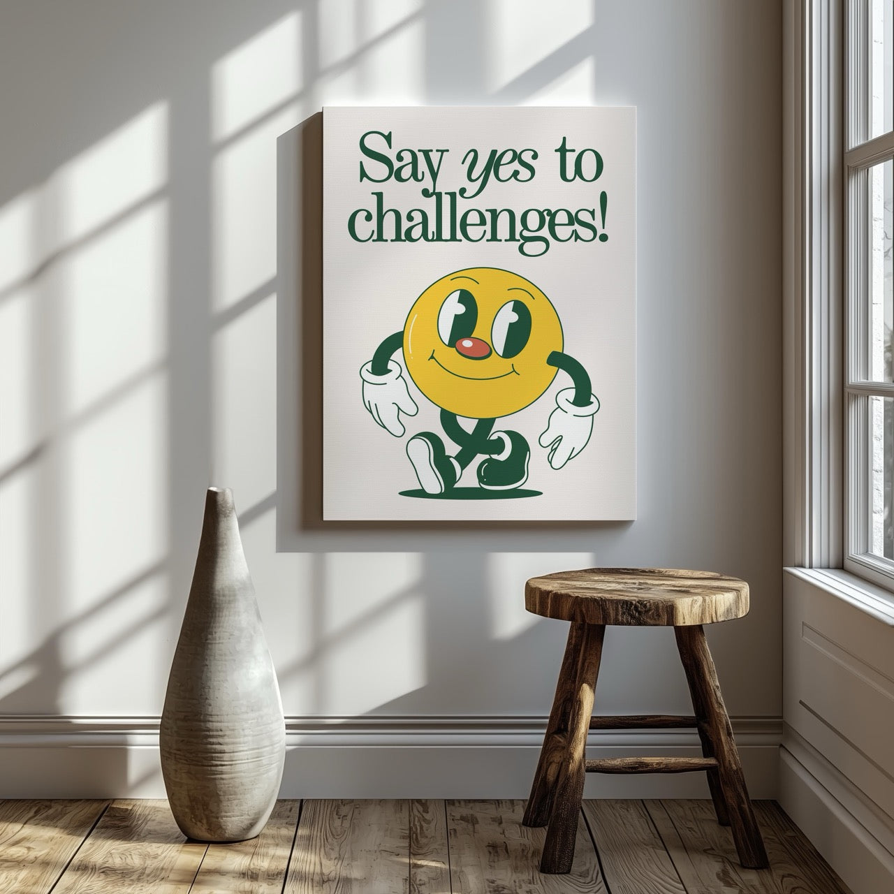 Yellow Smile Say Yes to Challenges - Framed Canvas Wall Art Print - House Prints