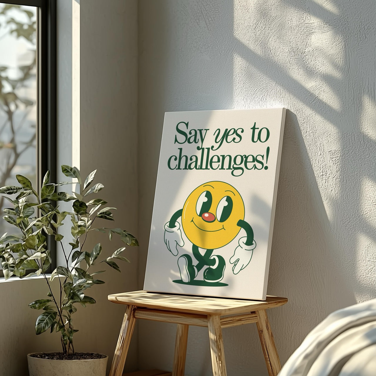Yellow Smile Say Yes to Challenges - Framed Canvas Wall Art Print - House Prints