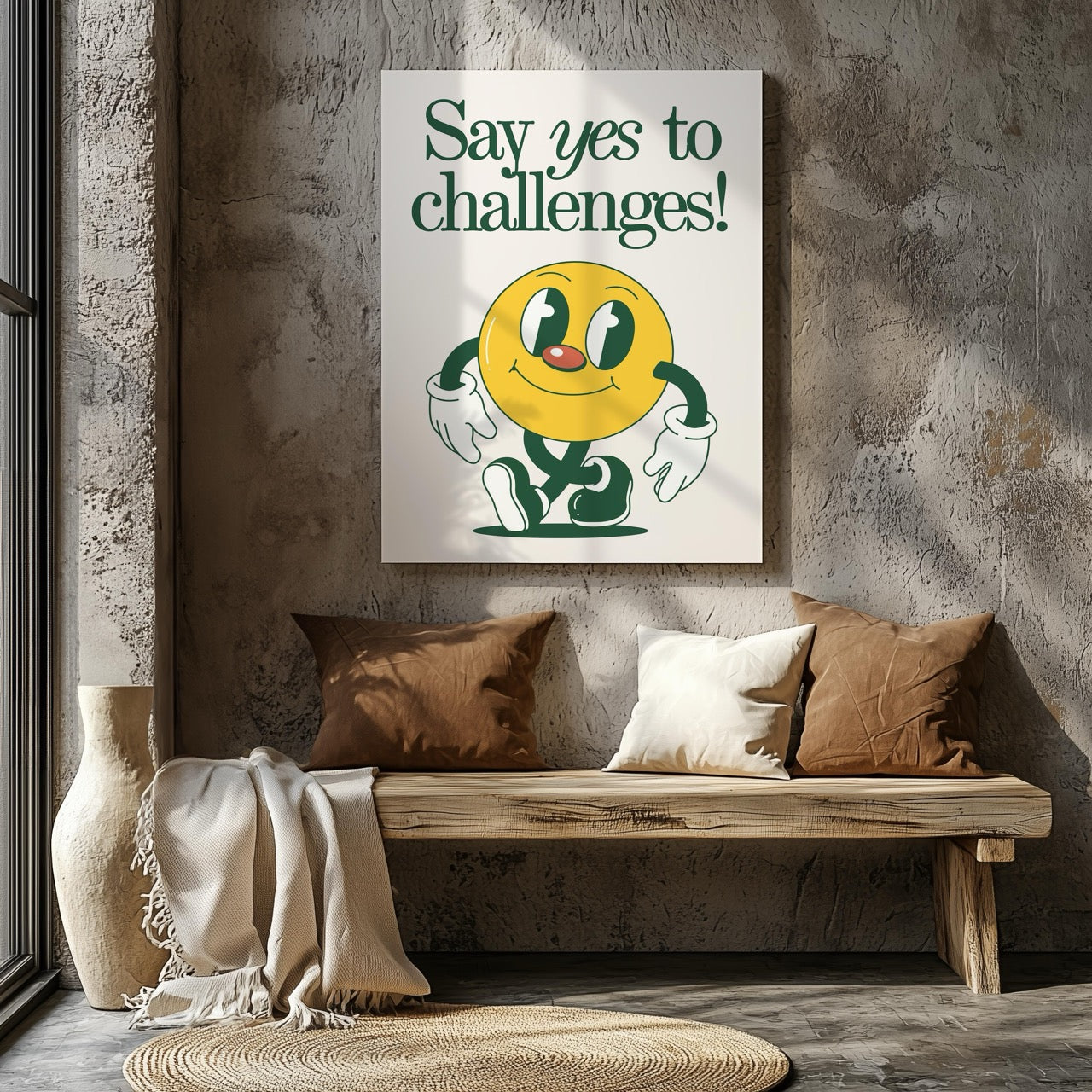 Yellow Smile Say Yes to Challenges - Framed Canvas Wall Art Print - House Prints