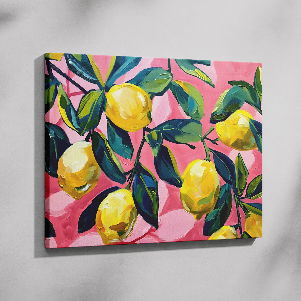 Tropical Lemon Garden in Pink - Framed Canvas Wall Art Print | House Prints