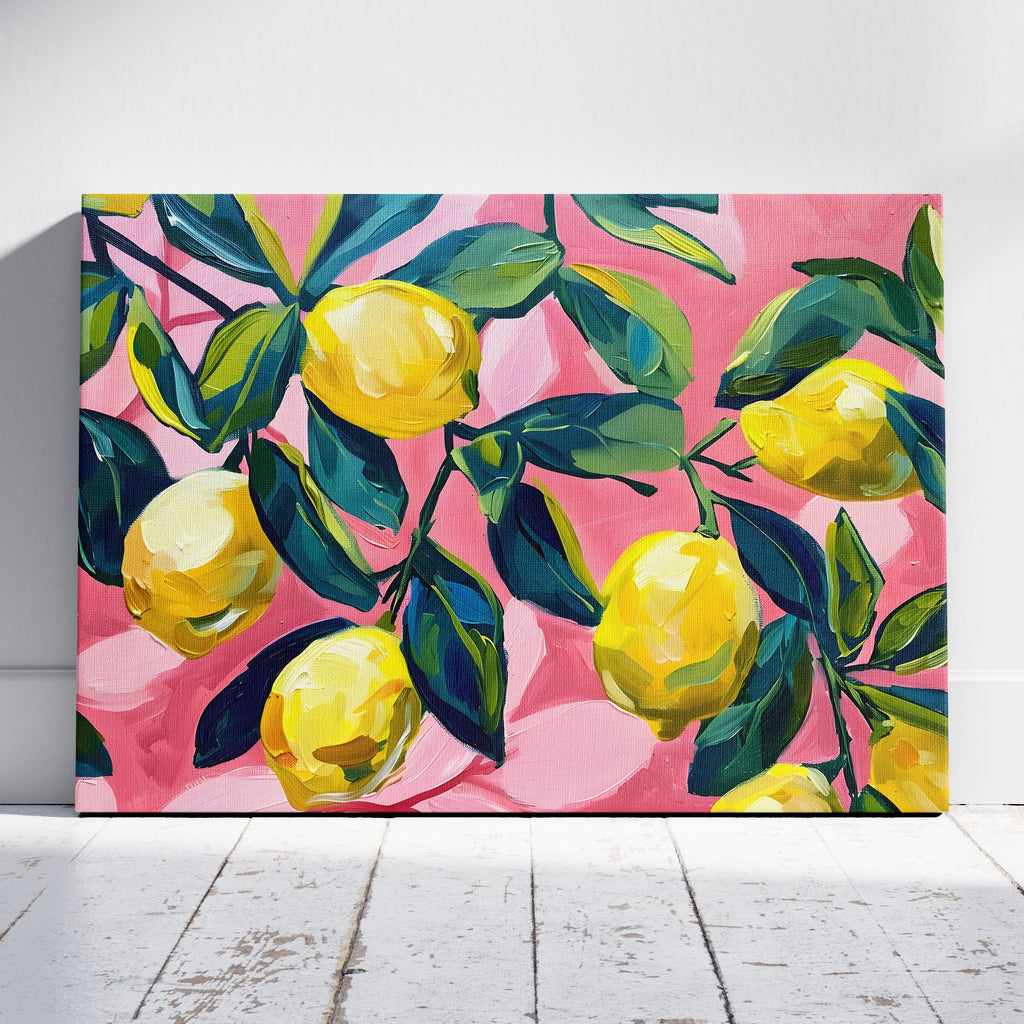 Tropical Lemon Garden in Pink - Framed Canvas Wall Art Print | House Prints