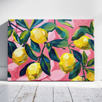 Tropical Lemon Garden in Pink - Framed Canvas Wall Art Print | House Prints