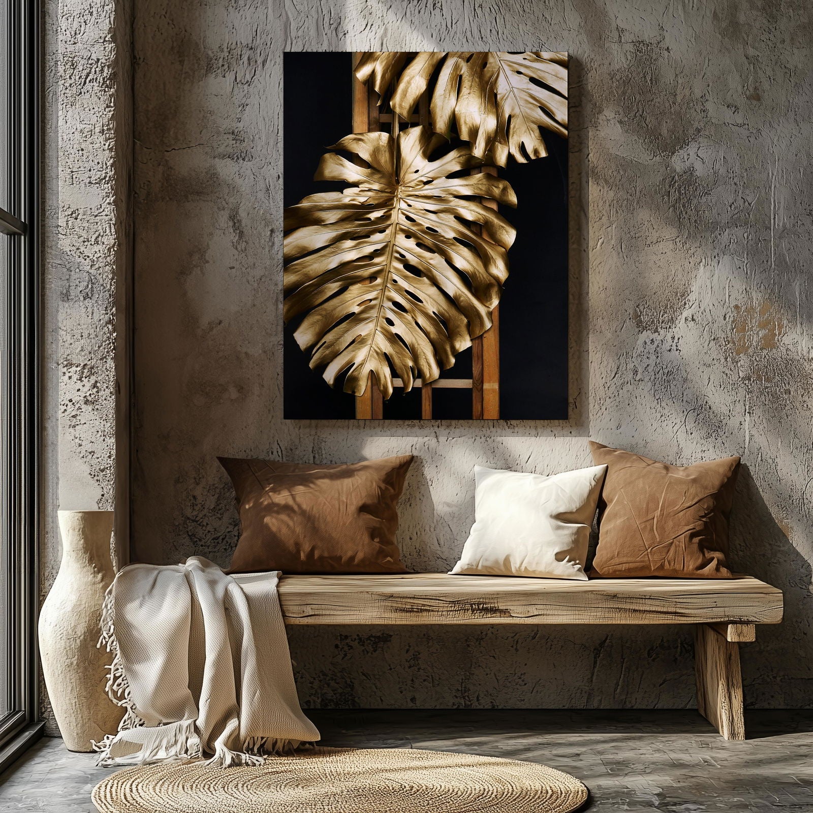 Tropical Gold Leaf Fashion - Framed Canvas Wall Art Print - House Prints