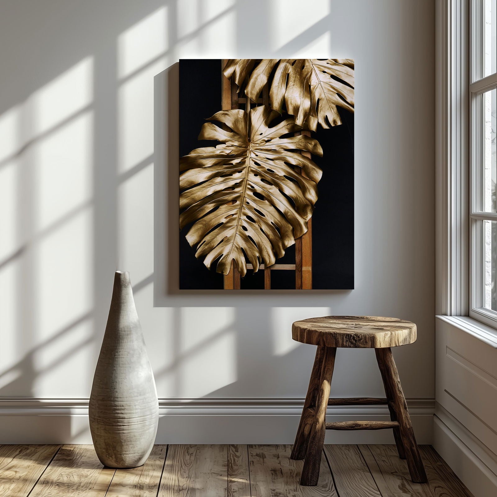 Tropical Gold Leaf Fashion - Framed Canvas Wall Art Print - House Prints