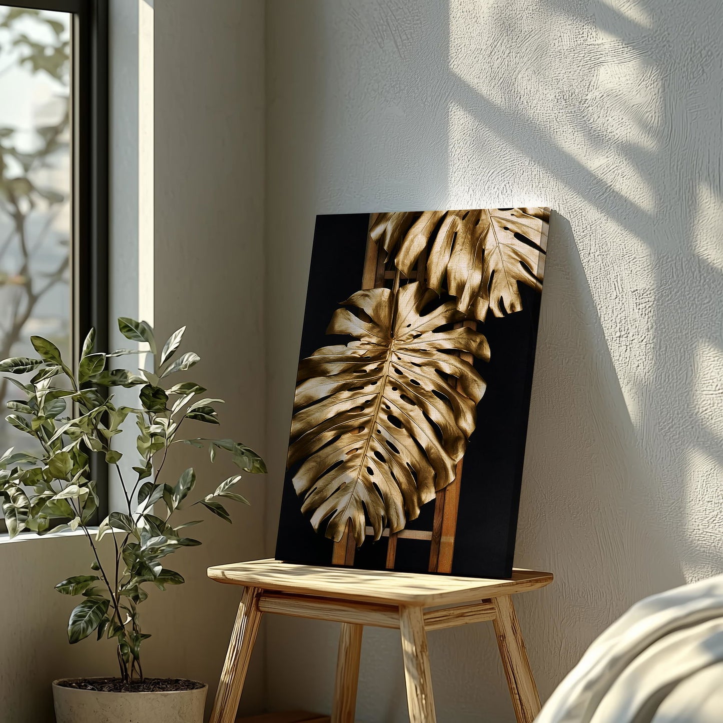 Tropical Gold Leaf Fashion - Framed Canvas Wall Art Print - House Prints