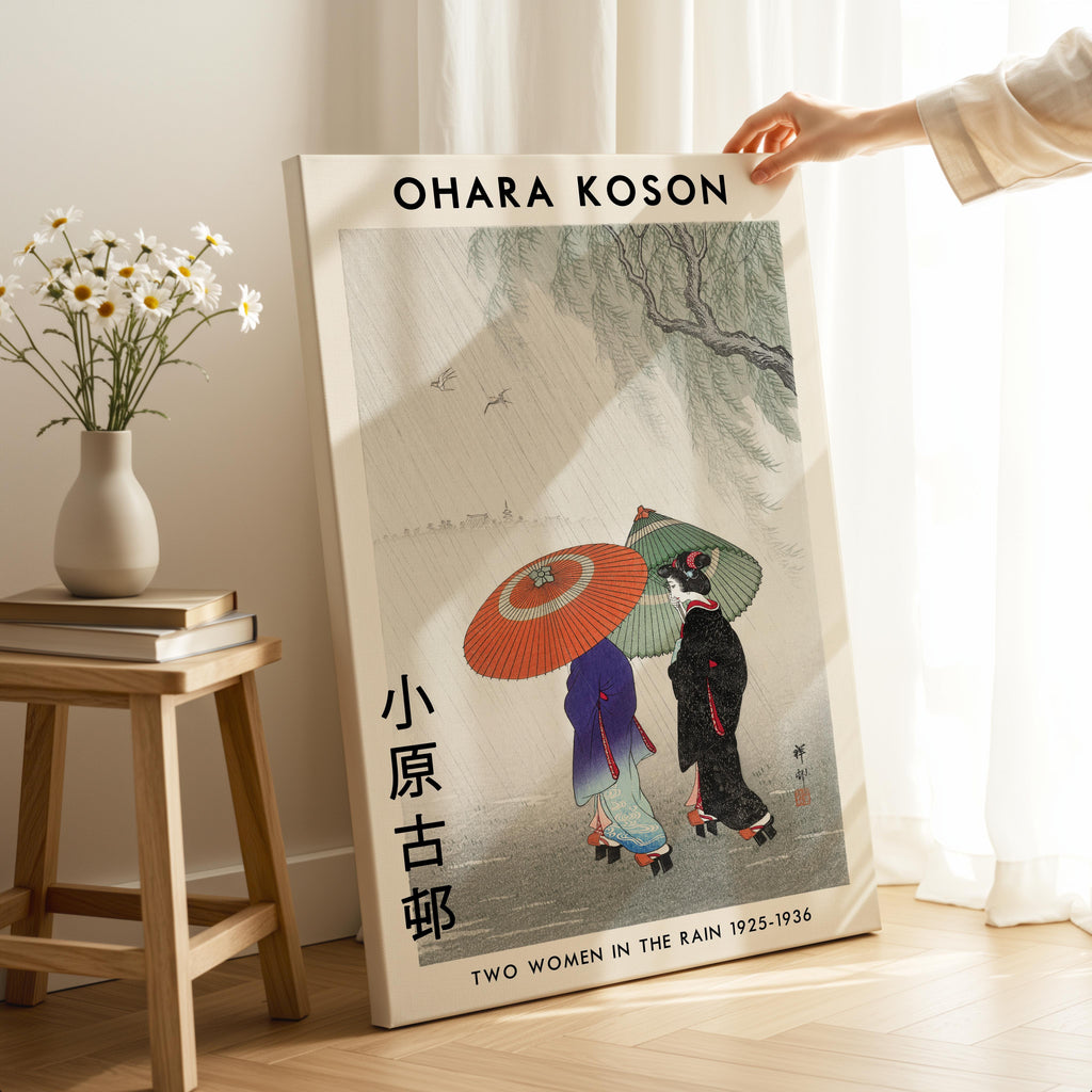 Two Women in the Rain - Ohara Koson - Framed Canvas Wall Art Print | House Prints