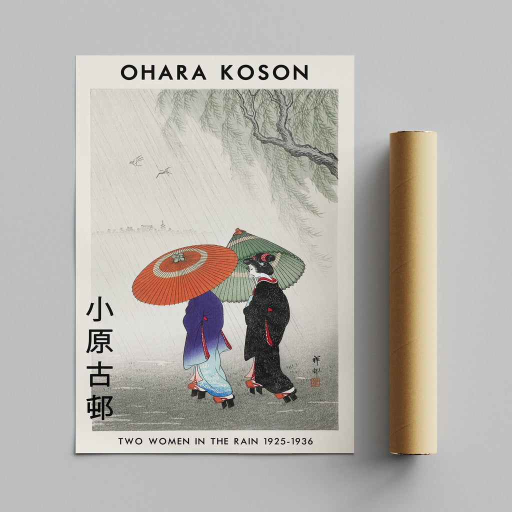 Two Women in the Rain - Ohara Koson - Rolled Poster Wall Art Print | House Prints