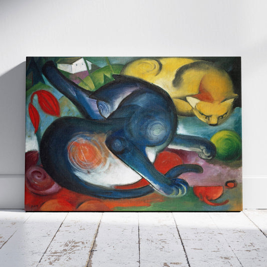 Two Cats, Blue & Yellow - Franz Marc - Framed Canvas Wall Art Print - House Prints