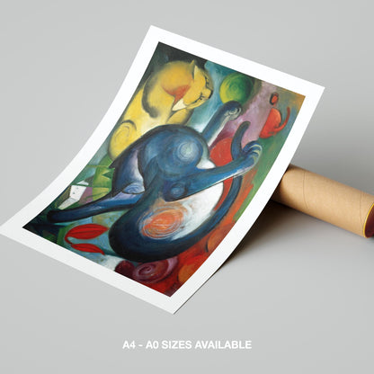 Two Cats, Blue & Yellow - Franz Marc - Rolled Poster Wall Art Print - House Prints