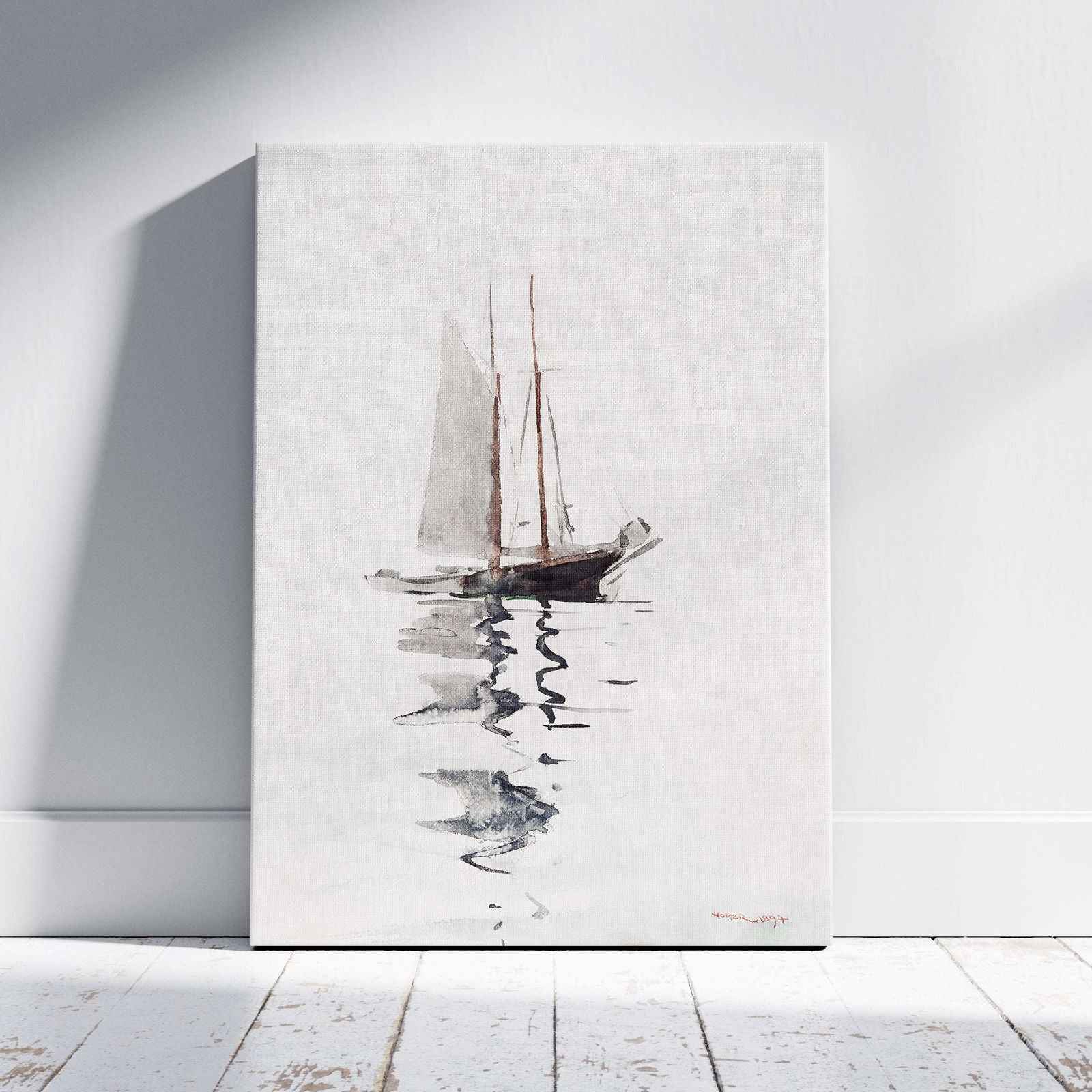Two–masted Schooner With Dory - Winslow Homer - Framed Canvas Wall Art Print | House Prints