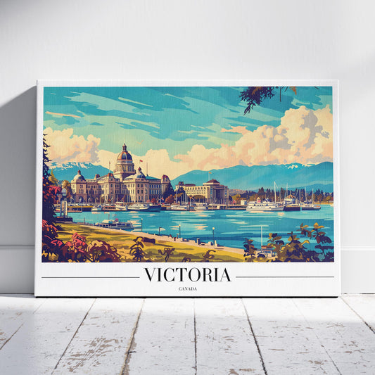 Victoria Harbour Canada World Travel - Framed Canvas Wall Art Print - House Prints