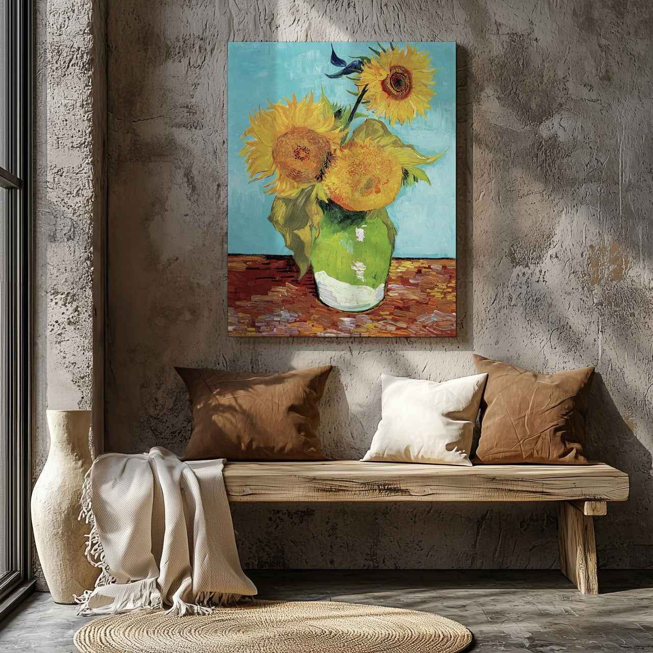 Vase with Three Sunflowers - Vincent van Gogh - Framed Canvas Wall Art Print - House Prints