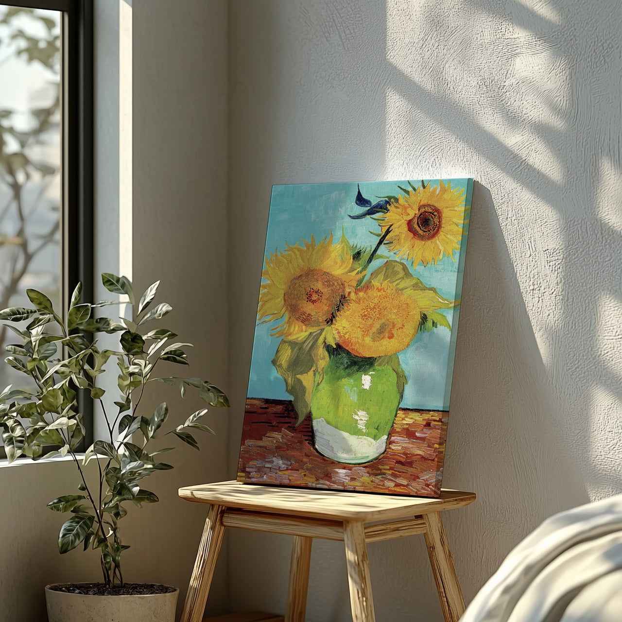 Vase with Three Sunflowers - Vincent van Gogh - Framed Canvas Wall Art Print - House Prints