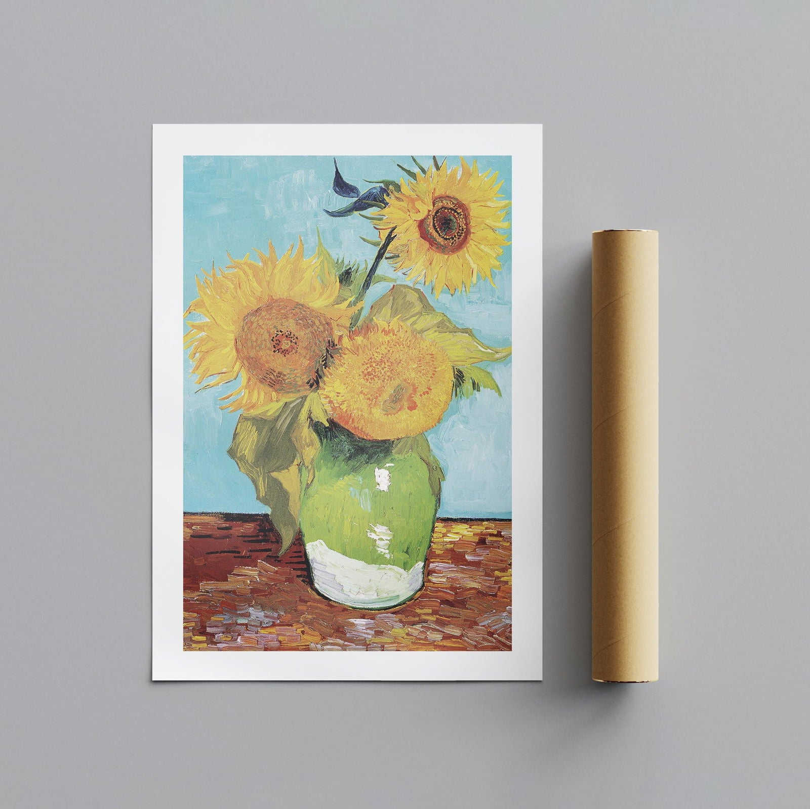 Vase with Three Sunflowers - Vincent van Gogh - Rolled Poster Wall Art Print - House Prints