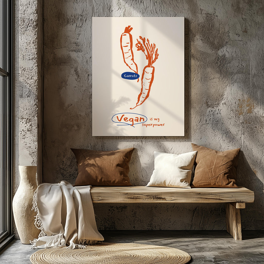 Vegan Is My Super Power Kitchen Food - Framed Canvas Wall Art Print | House Prints