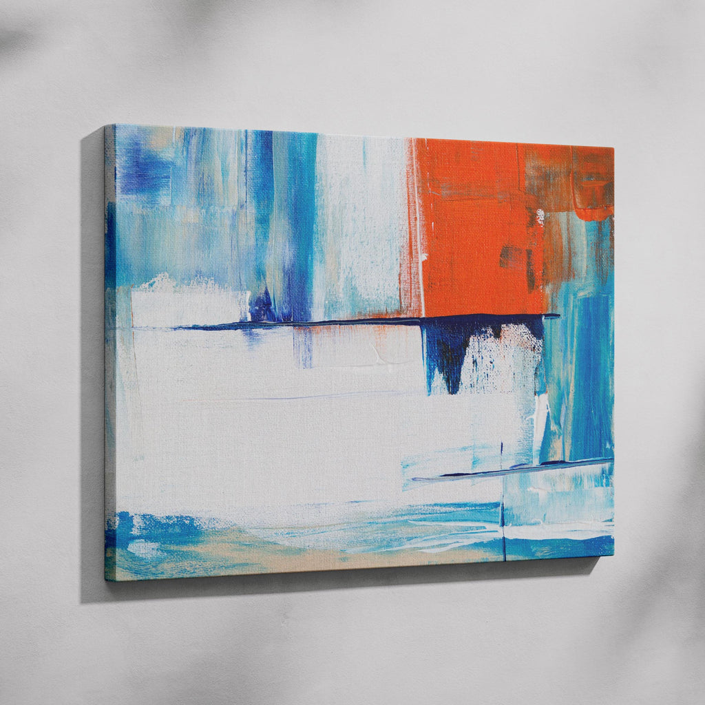 Vibrant Abstract Blue Horizon Layers - Framed Canvas Wall Art Print | House Prints